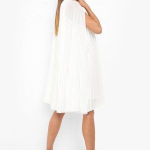 PLEATED CAPE SWING DRESS- WHITE